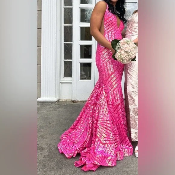 Jovani | Dresses | Jovani Pink Sequin Mermaid Style Prom Dress | Poshmark